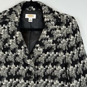 Talbots Petites Cropped Wool Blazer Jacket 8P Black White Tweed Preppy Classic